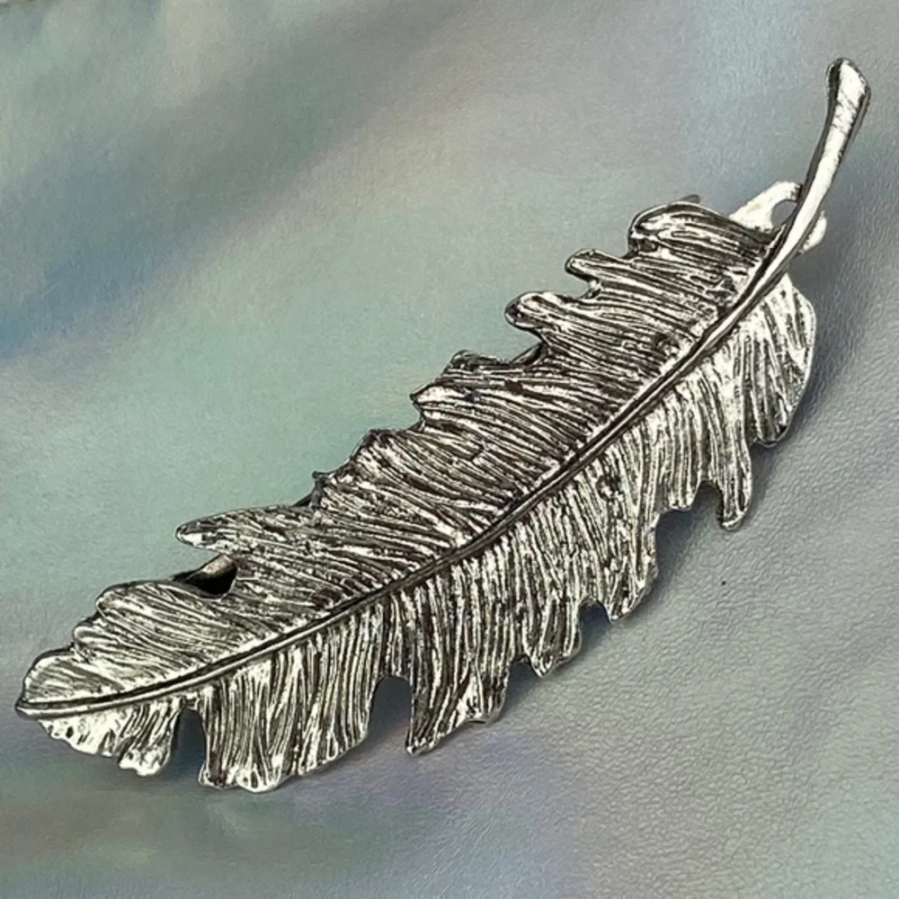 Feather Metal Hair Clip Silver‎ Tone Boho